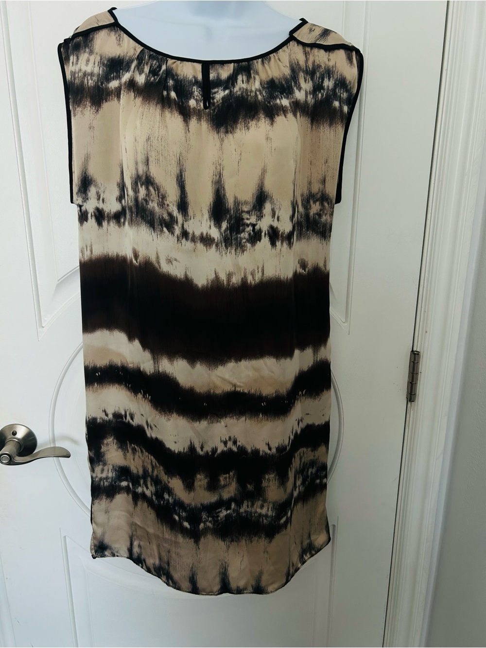 Sleeveless Tie-Dye Shift Dress/Tunic in Beige and Black